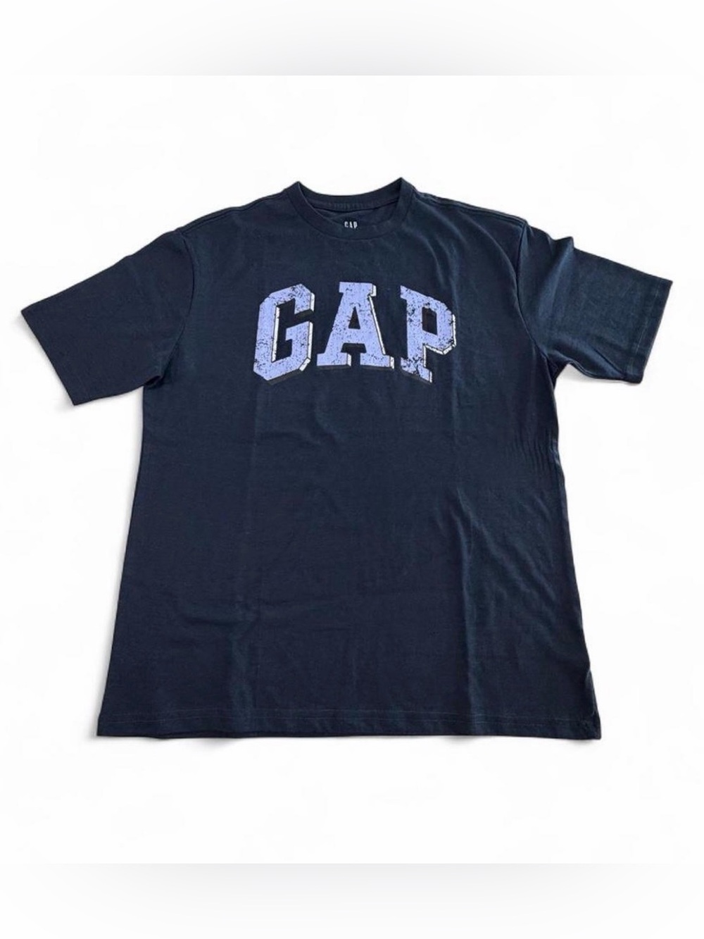 GAP Black Crewneck Tee with Light Blue GAP Logo.